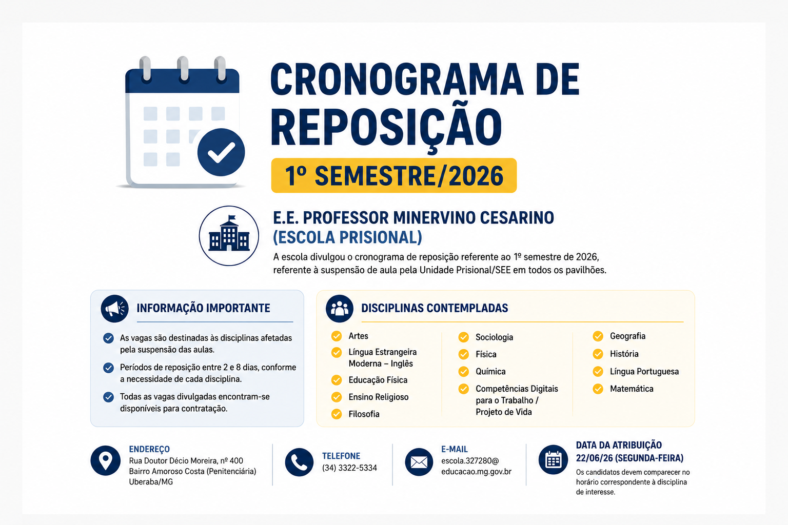 Cronograma de Reposição | E.E. Professor Minervino Cesarino